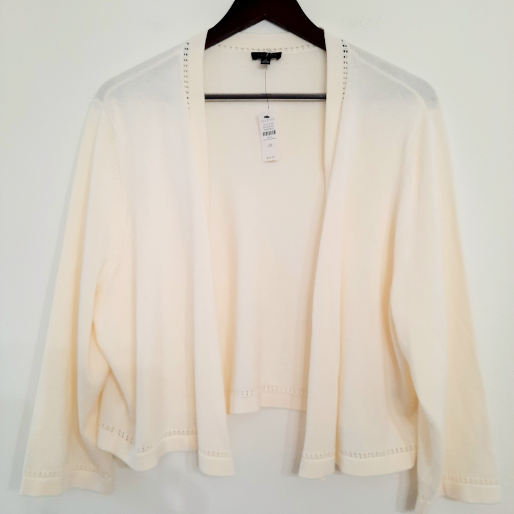 Talbots Scalloped knit ivory cotton blend dress shrug sweater 2X NWT - Picture 2 of 5